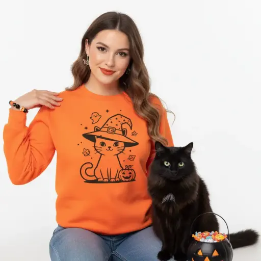 Embossed Autumn Cat Sweatshirt