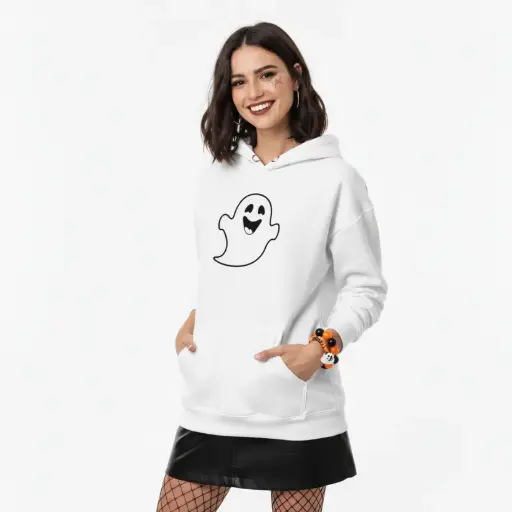 Embossed Happy Ghost Hoodie