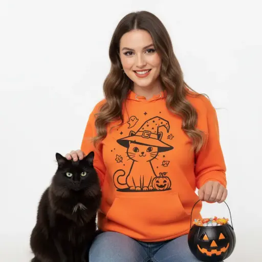 Embossed Autumn Cat Hoodie