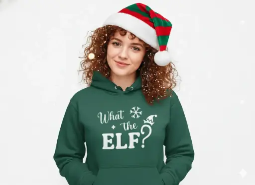 Embossed What the Elf Christmas Hoodie