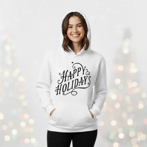 Embossed Happy Holidays Christmas Hoodie