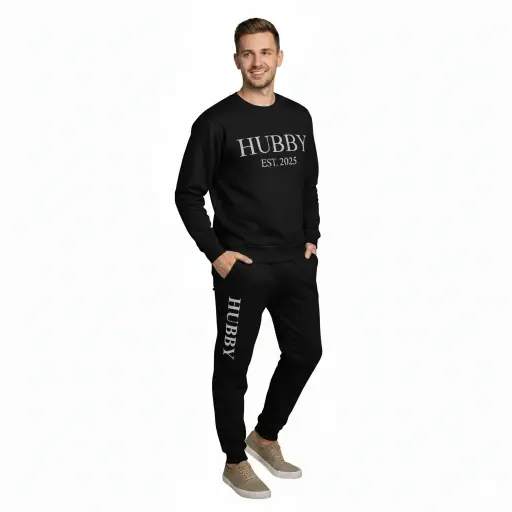 Personalized 3D Puff Embossed HUBBY Sweatshirt and Joggers Set