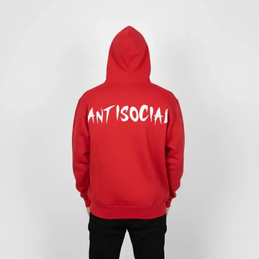 Antisocial - Embossed Puff Back Hoodie Red