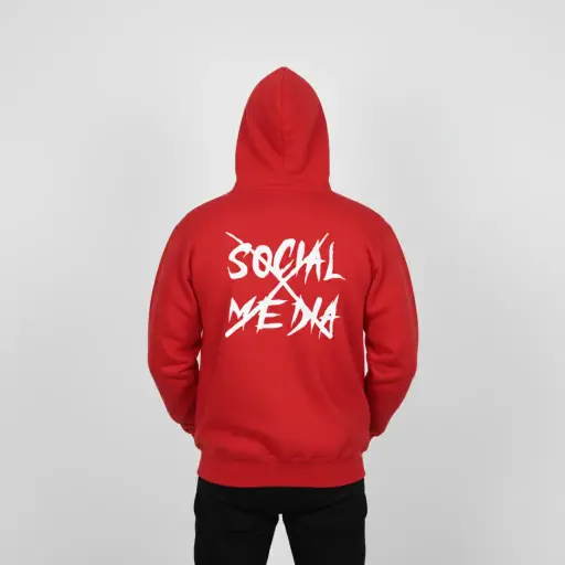 Social Media - Embossed Puff Back Hoodie Red