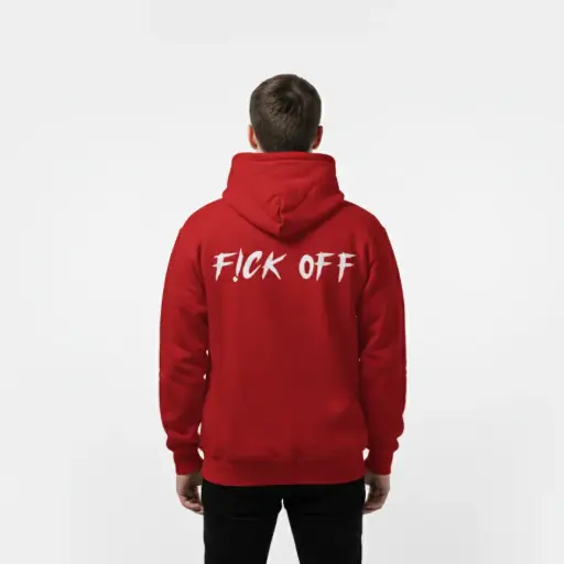 F!ck Off - Embossed Puff Back Hoodie Red