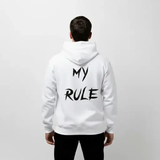 My Rule - Embossed Puff Back Hoodie White