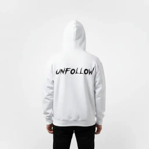 Unfollow - Embossed Puff Back Hoodie White