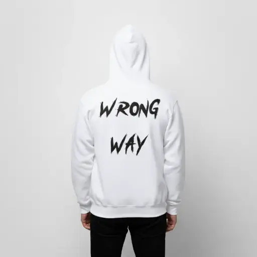 Wrong way - Embossed Puff Back Hoodie White