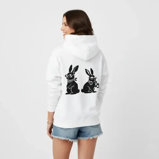 Rabbits - Embossed Easter White Hoodie