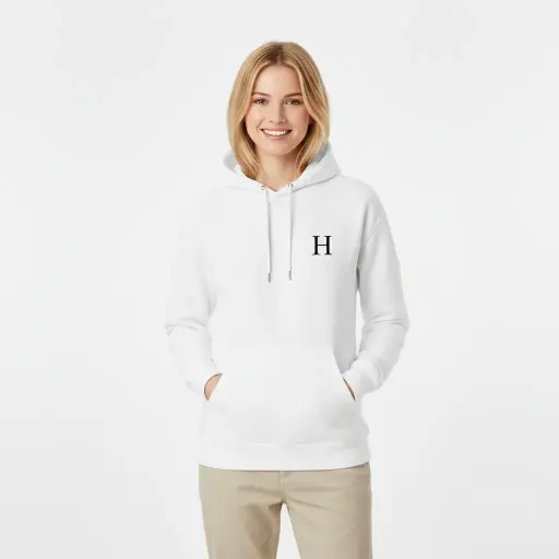 H - Havenoro - Embossed Essentials White Hoodie