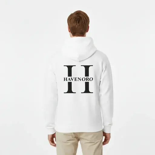 H - Havenoro - Embossed Essentials White Hoodie
